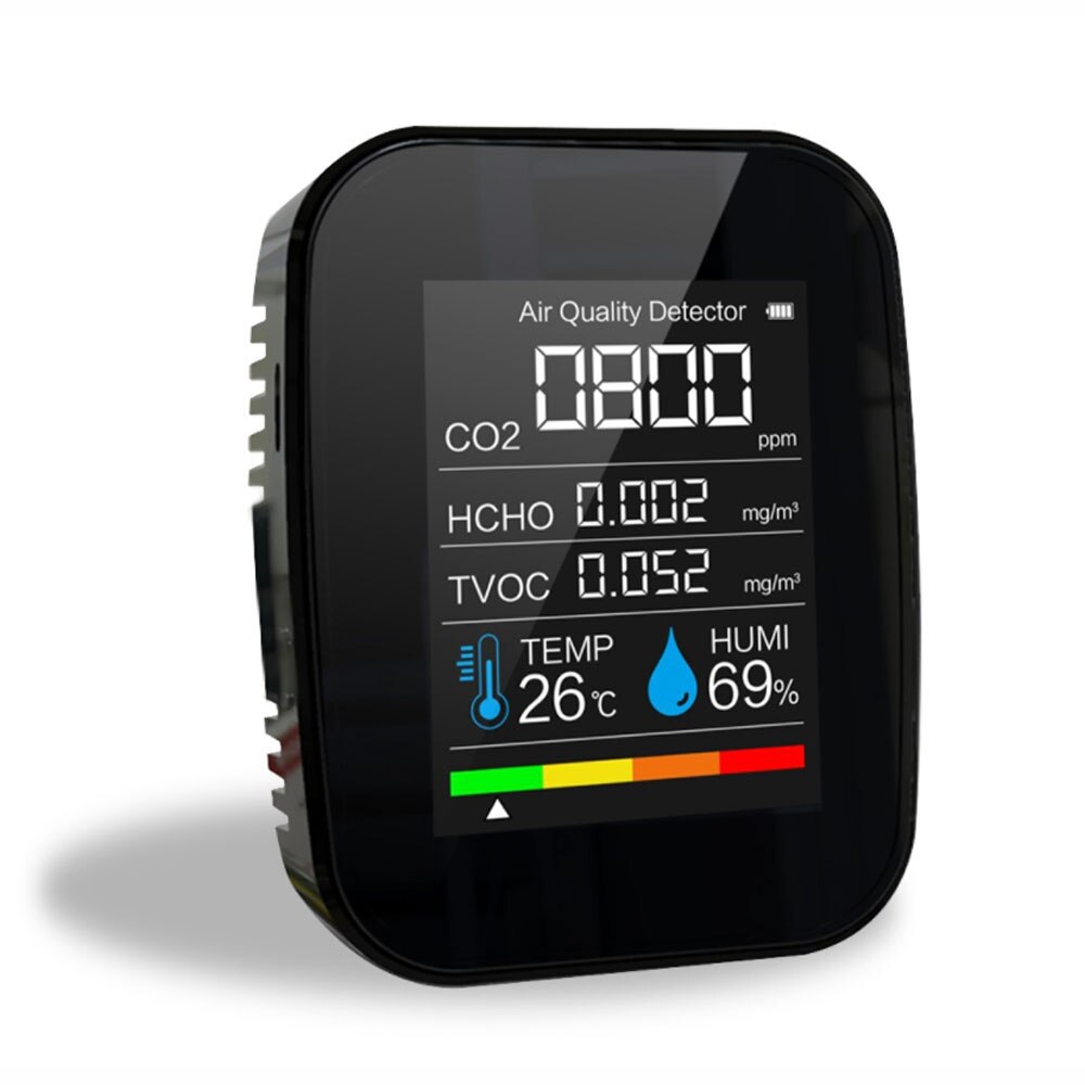 Multifunctional 5in1/3IN1 CO2 Meter Digital Temperature Humidity Tester Air Monitor Carbon Dioxide TVOC HCHO Detector: Black 5 in 1