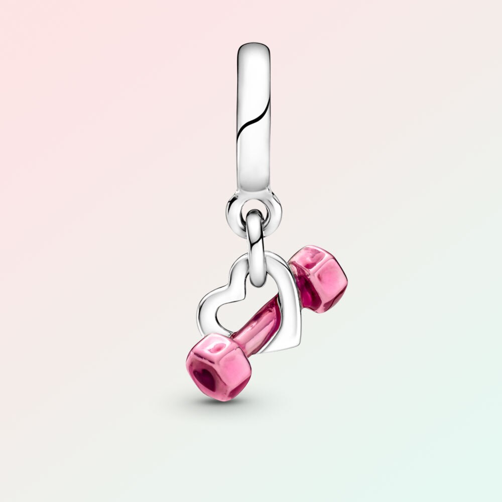 Vero manubrio in argento Sterling 925 e ciondolo a forma di cuore stile sportivo serie adatto per le donne da indossare fai-da-te