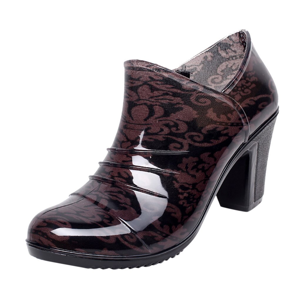 Aleafalling – bottes de pluie imperméables à la cheville pour femmes, escarpins à talon épais, Tube court, chaussures d'eau, directe, 30: Brown  / 39