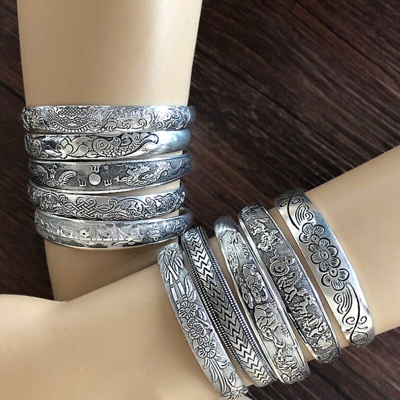 Pulseras de plata tibetanas antiguas pulseras de plata tibetana joyería de plata tibetana para mujer