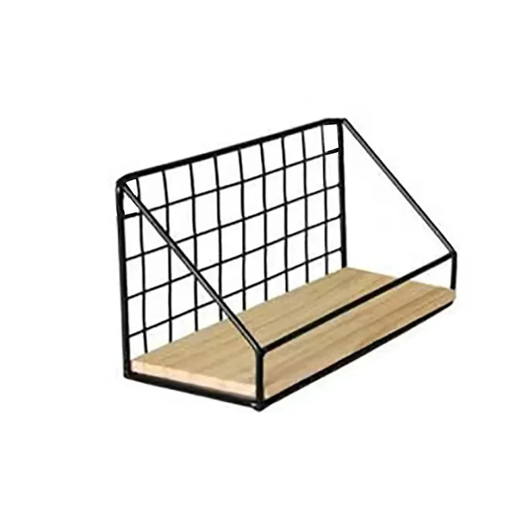 Floating Shelves Wall Mounted Rustic Wood Storage Display Shelf with Metal Wire Basket Hanging Shelf for Kitchen Office Bedroom: GRAY