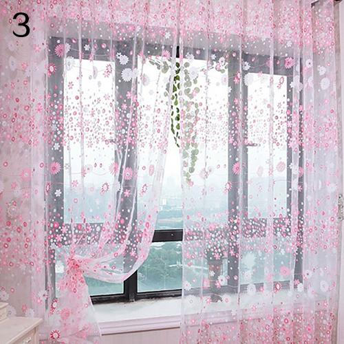 Pastorale Bloemen Voile Sheer Tulle Venster Interieur Gordijn Volant Deur Scheidingswand Drape Decoratie Gordijnen: Roze