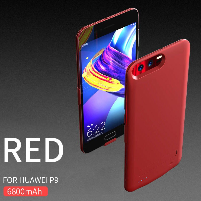 NENG 6800mAh Battery Charger Case For Hauwei P9 P10 shockproof External Power Bank Charging Back For huawei P9 P10 Plus case: Red  For P9