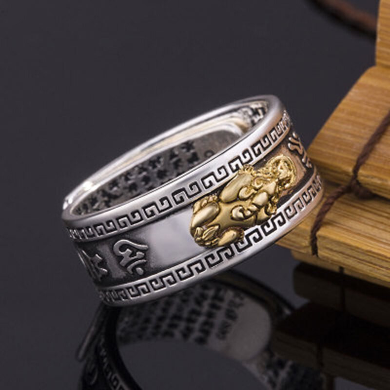 Unisex mænd pixiu charms ring armbånd kinesisk feng shui amulet rigdom og heldig åben justerbar ring perle armbånd: Ring a