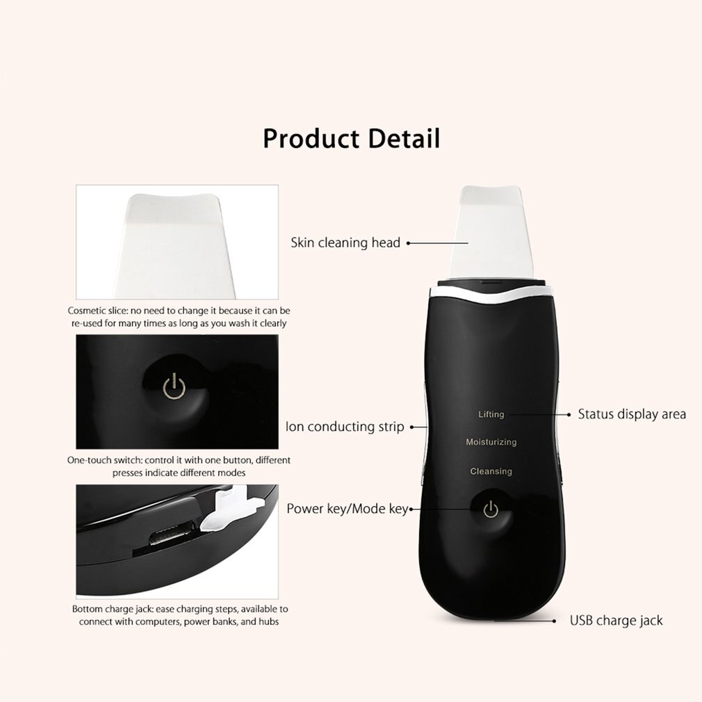 Skin Scrubber Ultrasonic Ion Scraper Rechargeable Cleansing Rejuvenation Beauty Cleansing face care