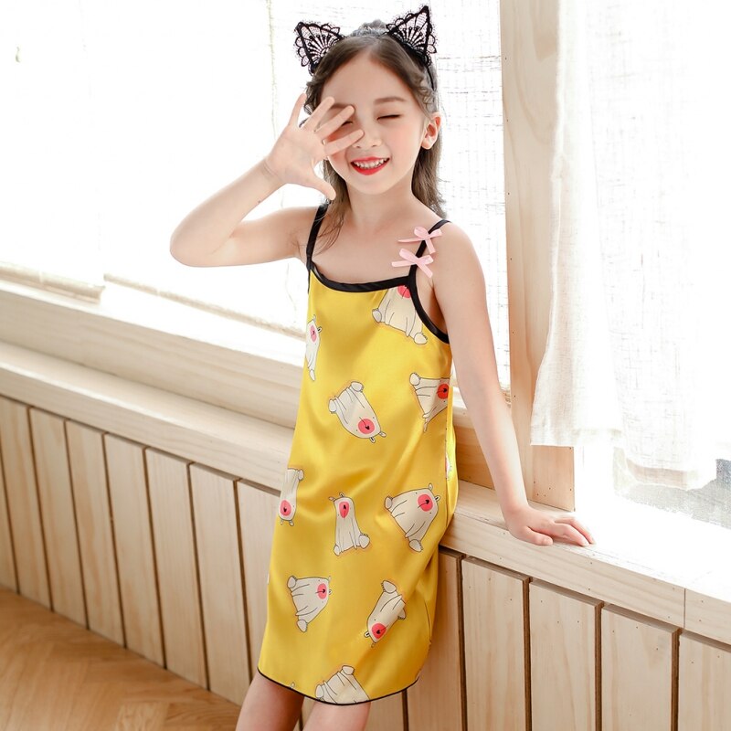 Nightdress Girl Baby Pajamas Princess Nightgown Kids Home Dress Silky Summer Dresses Girl Sleepwear pyjamas kids