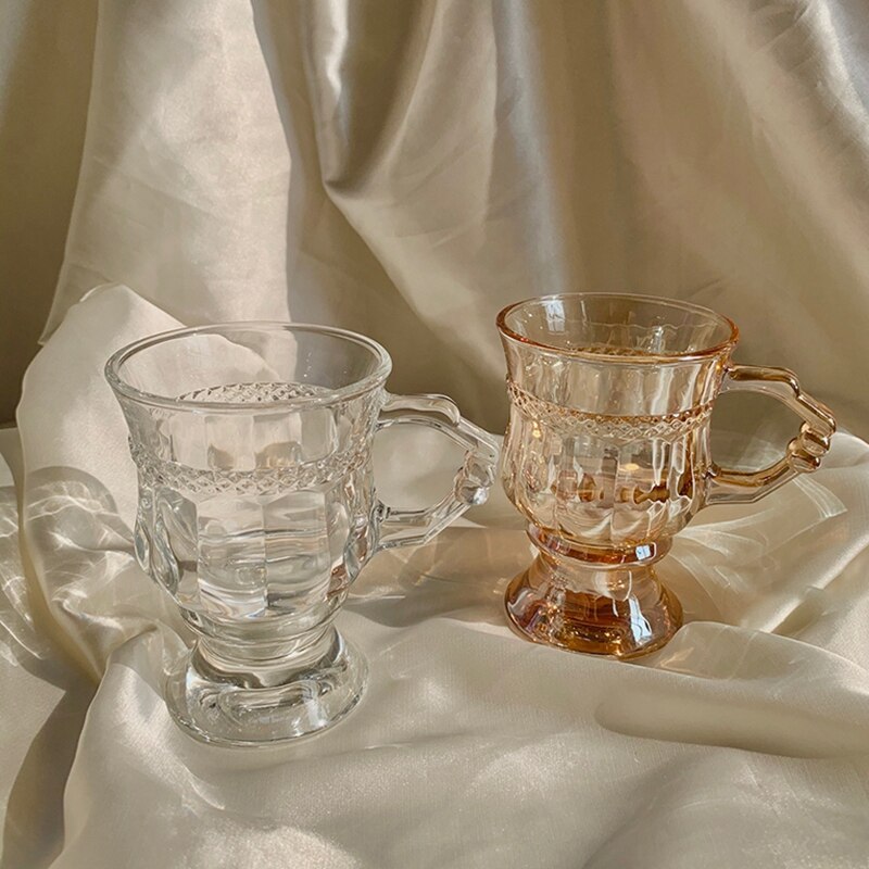 Vintage Relief Glas Cup Beker Koffie Melk Cups Relief Wijn Tumbler Home Water Cup Met Handvat Voor Bar Restaurant Home levert