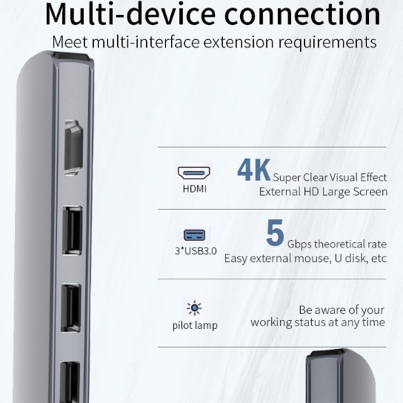 6 In 1 Usb C Hub Usb Multi Hdmi Usb 3.0 Kaarder Reader Adapter Usb Splitter Voor Mac Boek pro Air Usb Dock Type C Hub (Grijs)