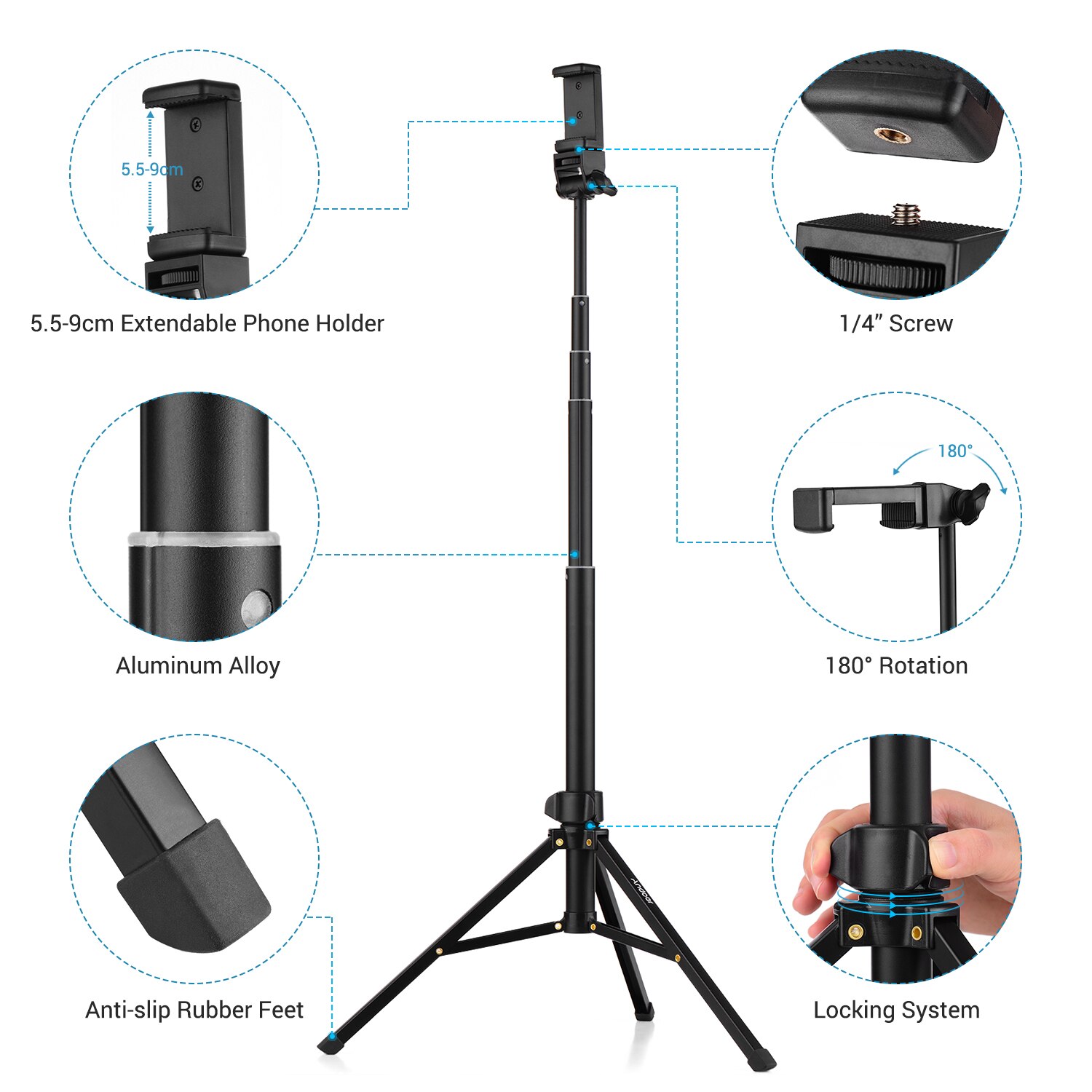 Andoer 1.5M/59 &quot;2-In-1 Statief + Uitschuifbare Selfie Stok Aluminium Legering Met telefoon Houder Afstandsbediening Sluiter Voor Iphone Android
