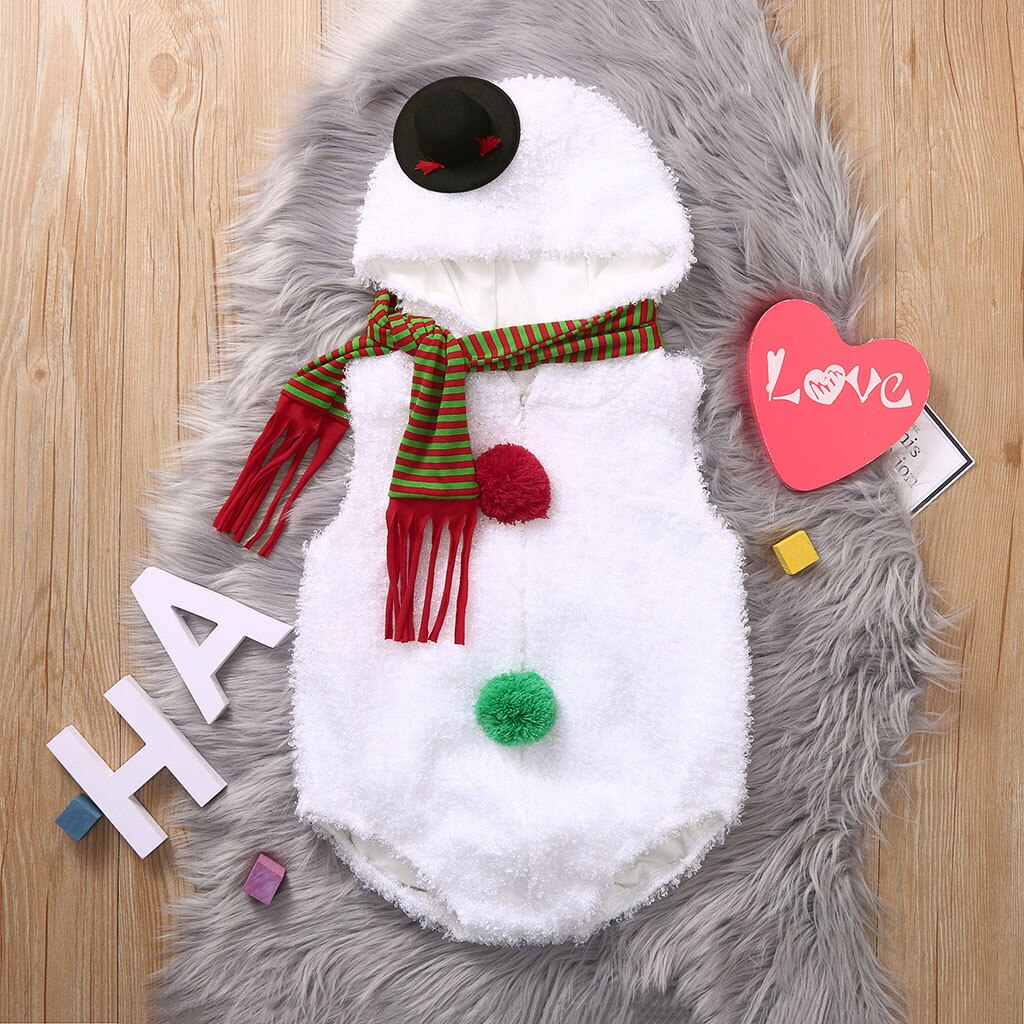 Newborn Infant Baby Boys Girl Christmas Xmas Clothes Romper Hat Outfit Costume Snowman Modelling Fleece Romper Scarf Sets