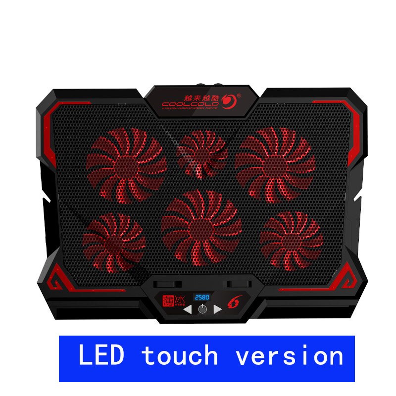 ! Gaming Laptop Cooler Six Fan Led Screen Two USB Port Mute Laptop Cooling Pad Notebook Stand For 12-17inch for Laptop: LED touch