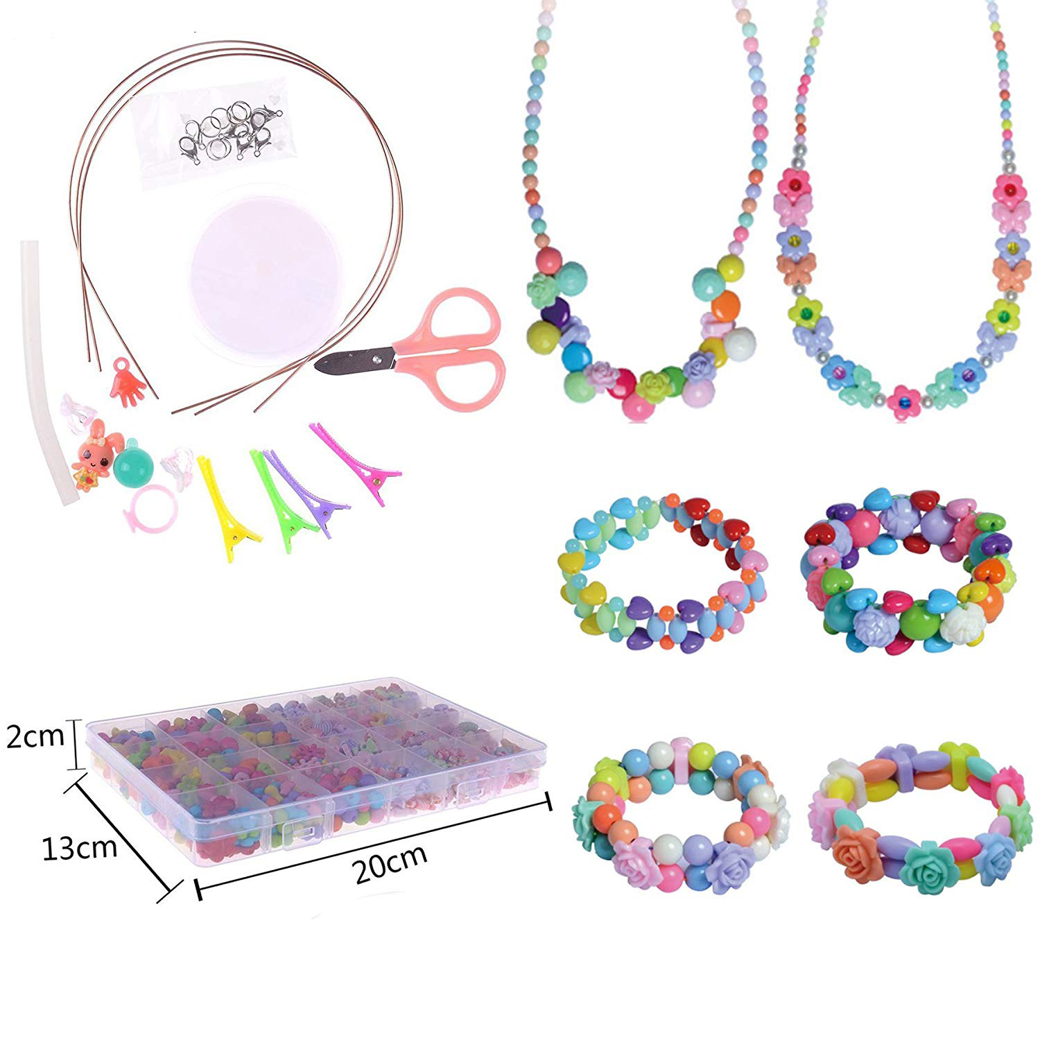 720 stycken barn gör-det-själv armband halsband pärlor smycken gör färgglada hantverk akryl pärlor med bonus tillbehör för flickor