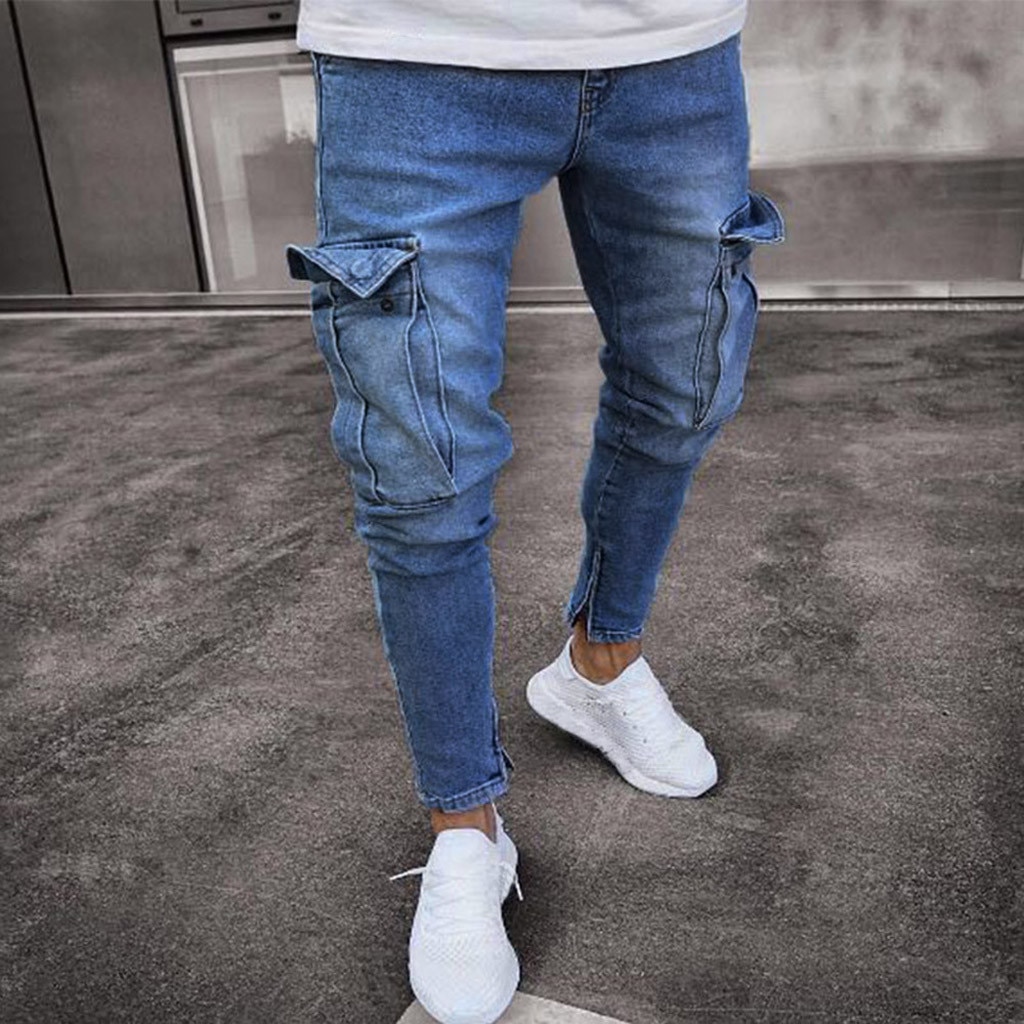 Skinny jeans voor heren stretch denim broek distressed ripped gerafelde slim fit pocket jeans broeken herenkleding