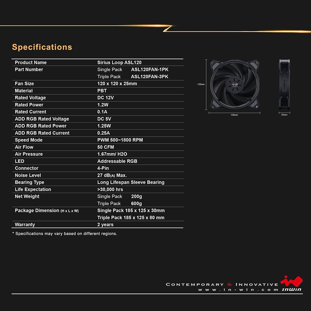 InWin PC Computer LED fan 120mm 4pin Desktop PC Computer Cooling Cooler Sirius InWin Loop ASL120 RGB Silent Case Cooling Fans