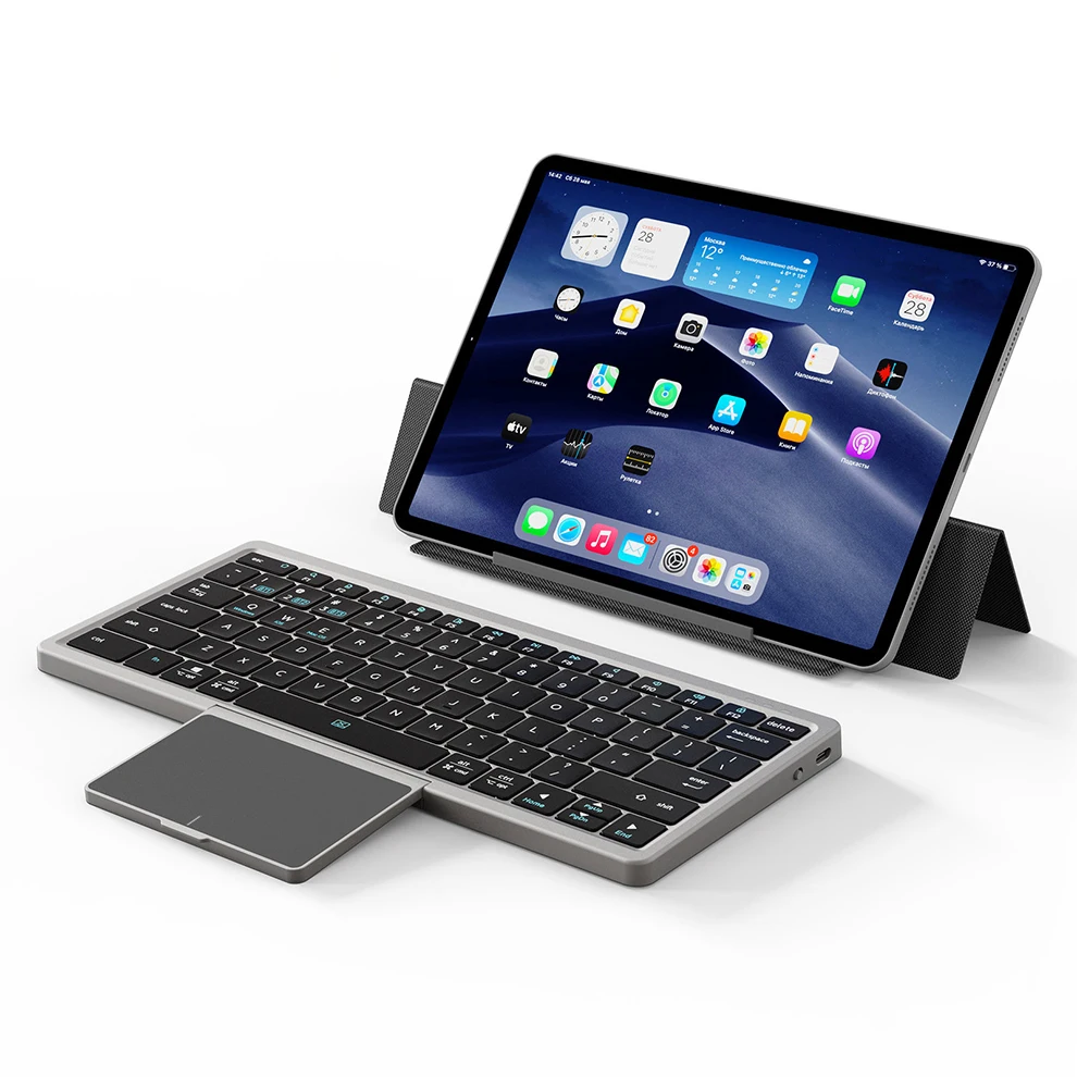 Bluetooth Toetsenbord Opvouwbaar Toetsenbord Met Touchpad Lederen Case Oplaadbare Multi-Device Draadloze Bluetooth 5.2 Tablet Toetsenbord