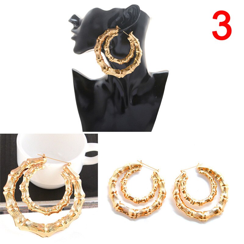 1 Pair Bamboo Hoop-earring 4 Styles Gold Color Big Hoop Earring Women Hoop Earrings Basketball Wives Earrings Large