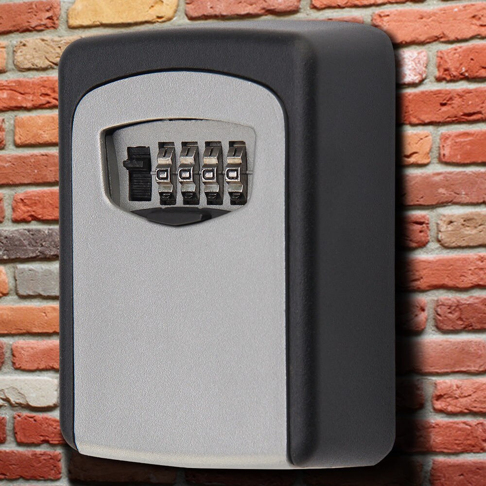 Key Lock Box Wall Mounted Aluminum Alloy Key Safe Box Weatherproof 4 Digit Combination Key Storage Lock Box Indoor Outdoor