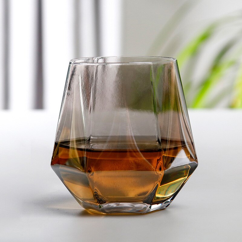 Sekssidig whisky krystallglass sklisikkert geometrisk gjennomsiktig diamantglass vann glassjuice glass melkeglasspar: B