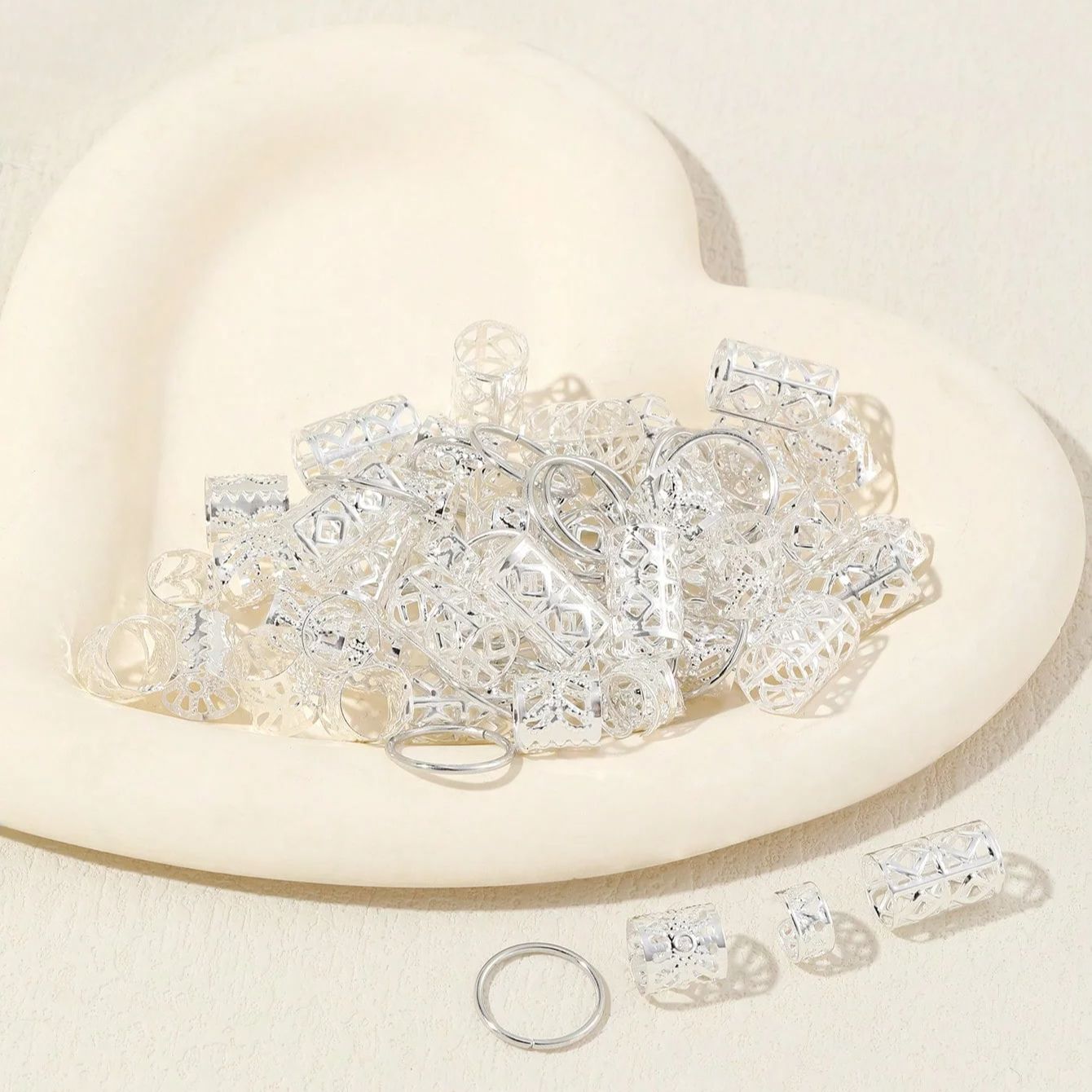 80 Uds. Anillo para el cabello ahuecado, cuentas para rastas, anillos para trenzas de cabello, Clips, cerraduras para rastas, trenzado de cabello, puños de Metal, decoración/accesorios: Plata
