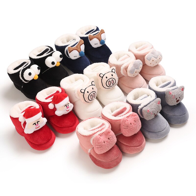 Christmas baby shoes 0-1 year old men and women baby snow boots warm soft-soled toddler shoes