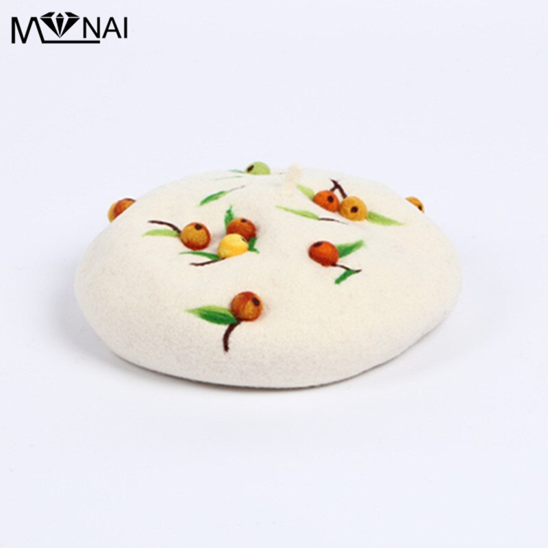 Hat Novelty Branches Pattern Artist Beret Cute Handmade Warm Wool Felt Autumn Winter Hats Party: Style 6