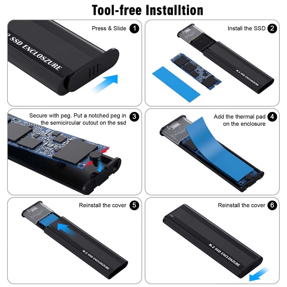 Hannord M.2 to USB C 10Gbps SSD Case External Enclosure M2 SSD Case NVME SATA Dual Protocol USB Type C 3.1 SSD Adapter