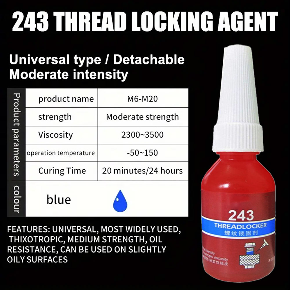 Threadlocker 243 Pegamento líquido azul para tornillos Agentes de bloqueo de rosca Bloqueo Extra fuerte Selladores adhesivos de sellado antisueltos ajustados