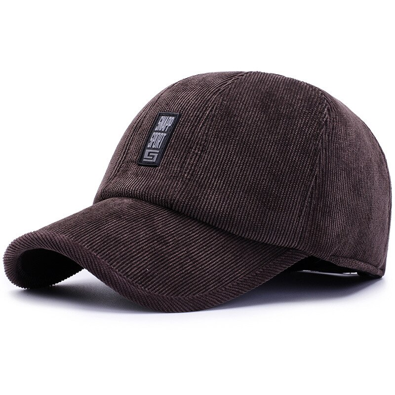 Winter Baseball Cap Katoen Mannen Outdoor Hoed Corduroy Oorbeschermers Warm Baseball Caps Winddicht Vader Hoeden: Bruin