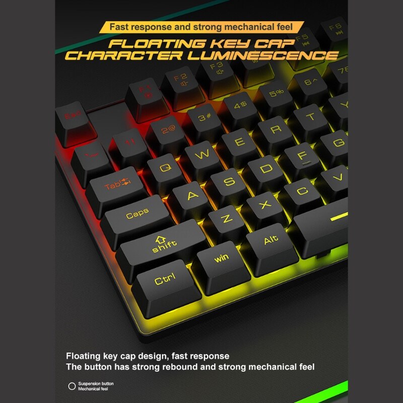 T6 Rainbow USB Wired Keyboard Mouse Pad Combo RGB Backlit Pro PC Gaming Keypad Y3NC