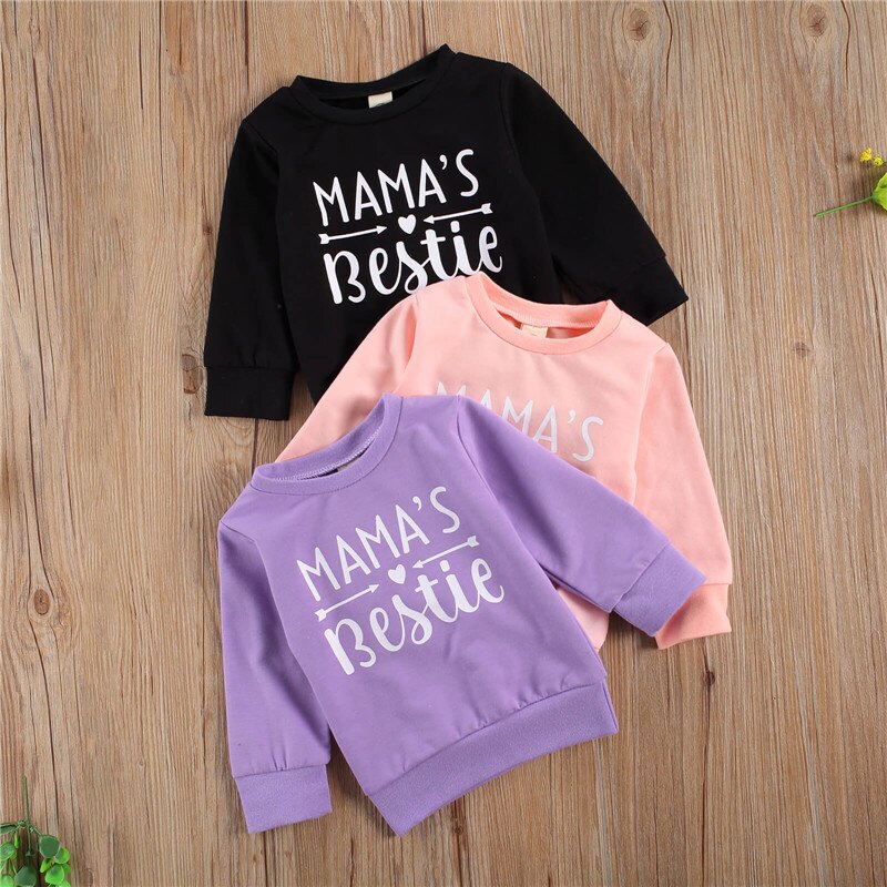 Bébé fille lettre imprimé sweat manches longues col rond pull sweats pour printemps automne et hiver