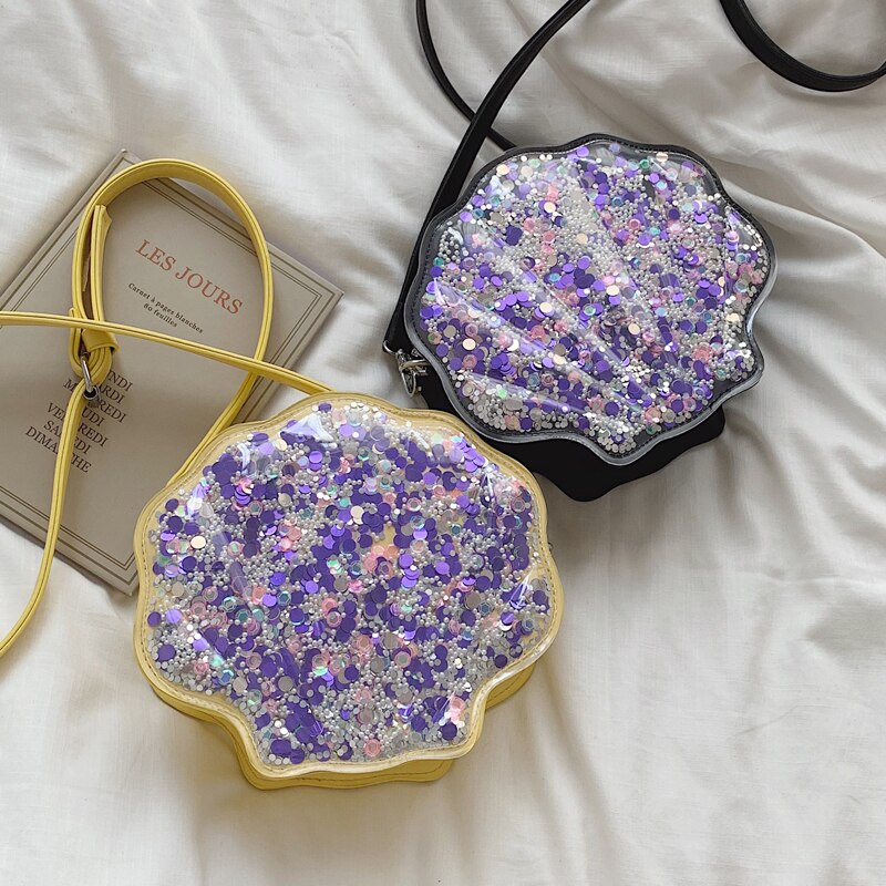 Vloeiende pailletten schelpvorm casual meisjes schoudertas tote crossbody tas dames buidel handtas dagelijkse clutch tas