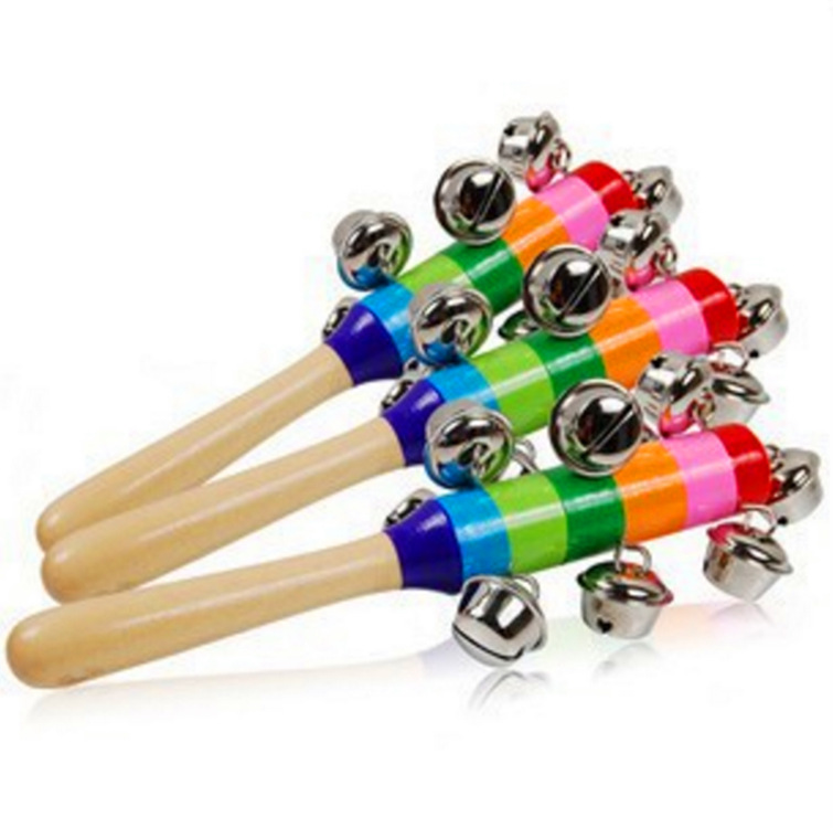 1 Piece Baby Wooden Rattle Rainbow Color Hand bell Baby Rattles Jingle bells Infant Shaker Rattle Educational Toys