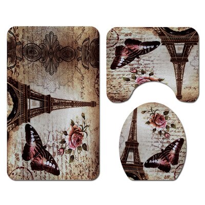 Set van 4 badmatten, antislip, eiffeltoren print, badmat, douchegordijn, vloermat, wasbaar badmat, toiletmat.: Sy7