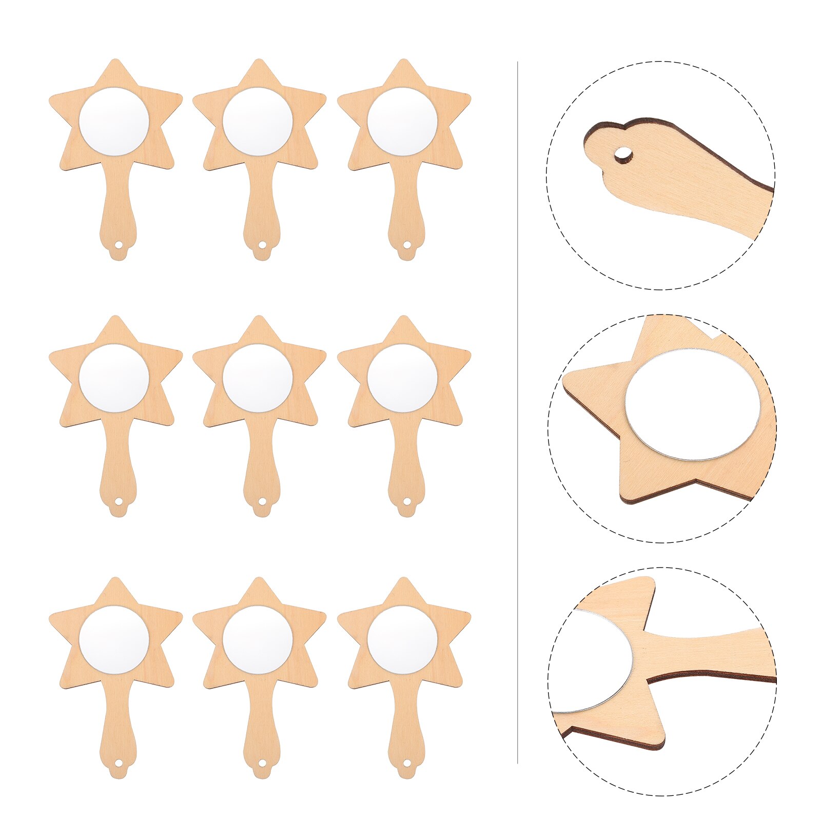 10Pcs DIY Wooden Mirror Kids Painting Wooden Small Mirror Practical DIY Craft Mold