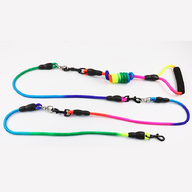 Flere regnbue hunder bånd nylon avtakbart kjæledyr bly skum håndtak 1 bånd til 2 eller 3 eller 4 hunder rundt hund trekkraft dgsb 15
