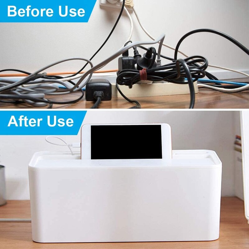 Cable Management Box, ABS Cable Organizer Cord Hider Box, Computer Power Lines, Route Cables, Under Desk Power Strip