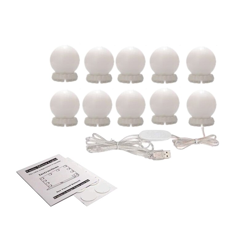 Miroir de maquillage à led style hollywood, lampe de maquillage usb, kit de 10 ampoules, éclairage 3 couleurs, éclairage de beauté