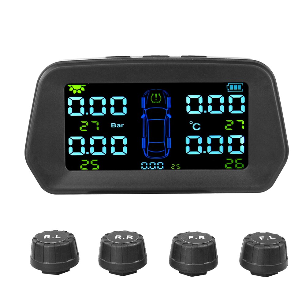 Tpms Bandenspanning Alarm Monitor Solar Power Tyre Pressure Monitoring System Met 4 Externe Sensoren Auto Alarm Security