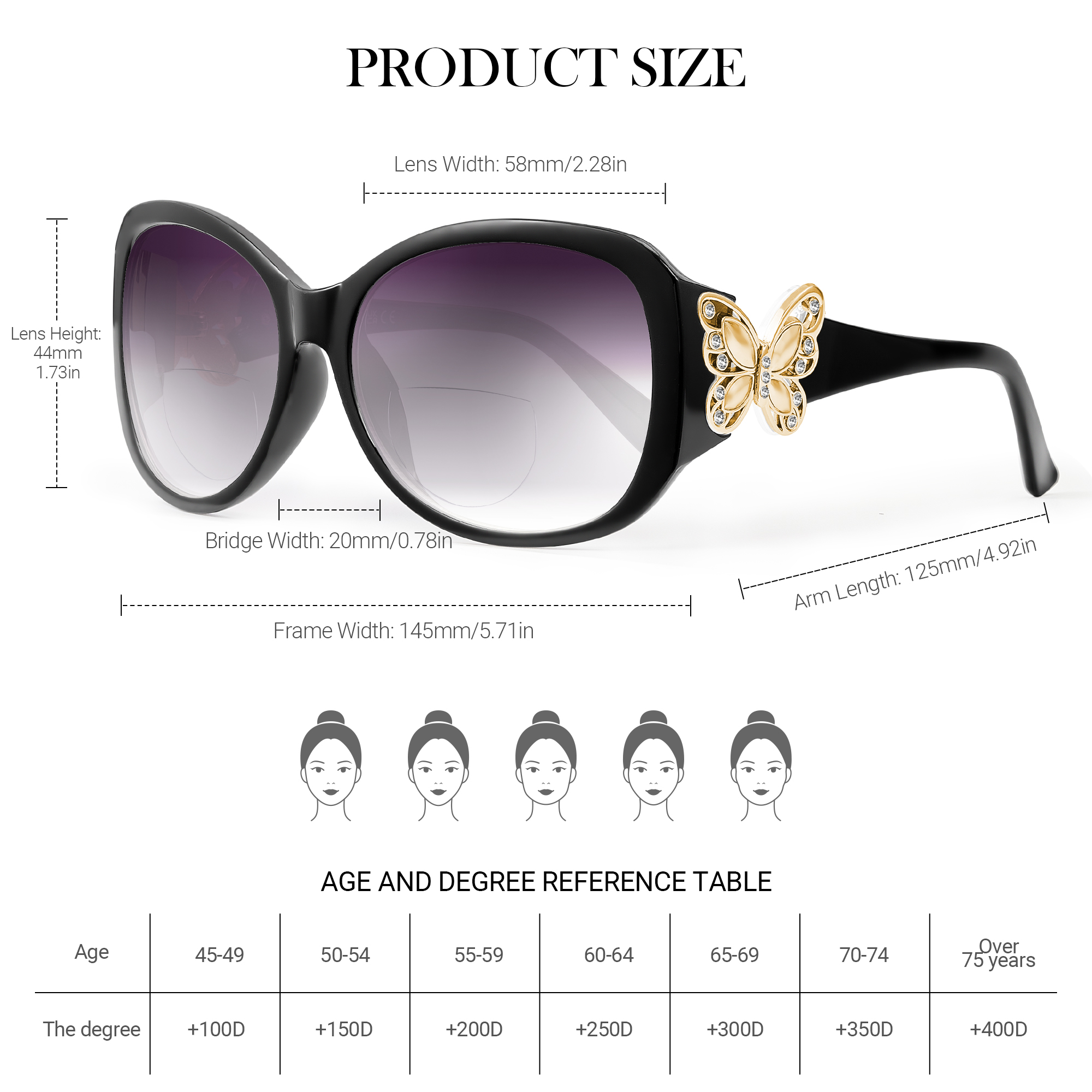 JM Bifokale Lesesonnenbrille für Damen, modische Sonnenleser, Outdoor-Lesebrille, UV400-Schutz
