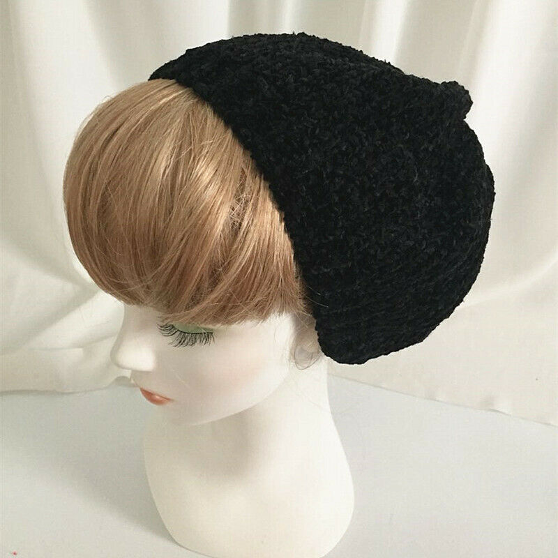 Vrouwen Winter Warm Gebreide Baret Hoeden Chenille volwassen vrouwelijke Vrouwelijke Kunstenaar Casual Ski Cap voor meisje Chapeau femme: Black