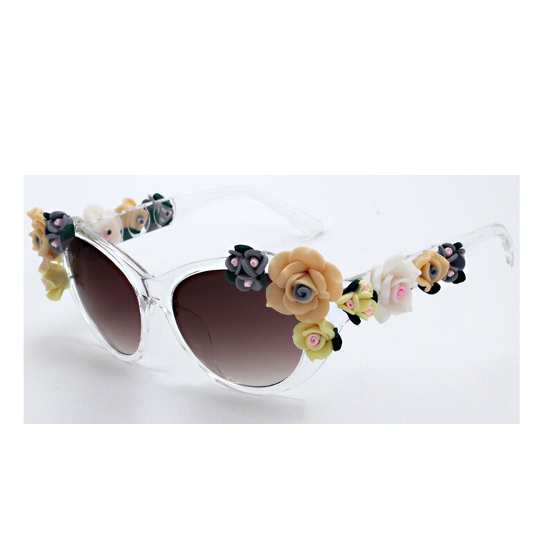 Charmerende flower cat eye solbriller kvinder oculos vintage cat eye briller mærke herre briller nuancer  uv400 o259: C2 klar