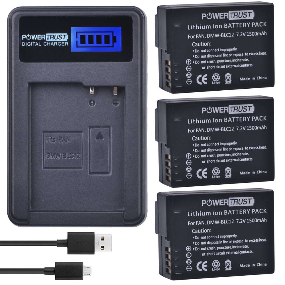 2Pcs DMW-BLC12 Dmw BLC12 Dmw Blc12e Camera Batterij + Lcd Usb Charger Voor Panasonic FZ1000, FZ200, FZ300, G5, G6, G7,GH2,DMC-GX8: 3Battery and charger