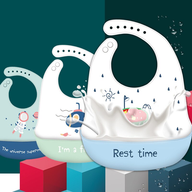 Dessin animé arc-en-ciel bébé bavoirs imperméable Silicone éléphant voiture imprimer bébé trucs fille garçon bébé alimentation bavoirs réglable enfants bavoir