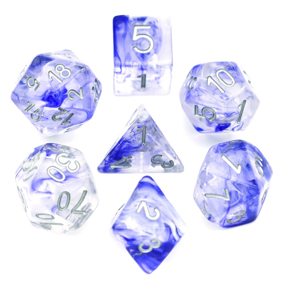 7 pièces/ensemble tourbillon mdn dés D & D dés D4 D6 D8 D10 D % D12 D20 jeux polyèdres jeu de dés pour jeux de Table MTG RPG: Blue White