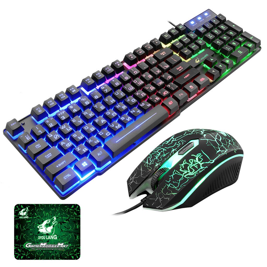 Wired Gaming 104 Keyboard T5 Rainbow Backlight Usb Ergonomic Gaming English Russian Keyboard And Mouse Set for PC Laptop: Default Title