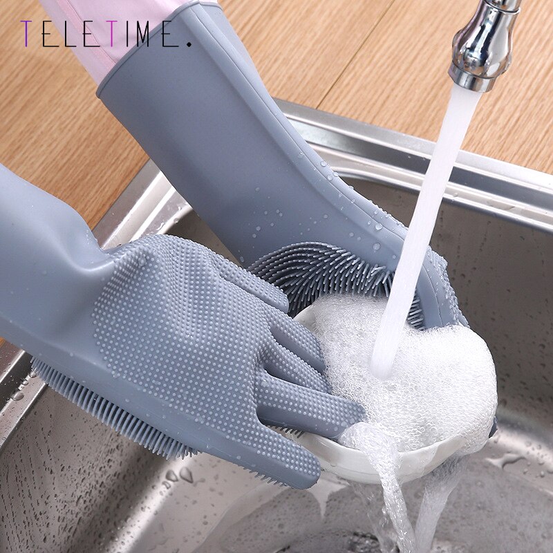1 Paar Magic Siliconen Afwassen Handschoenen Multifunctionele Siliconen Schoonmaak Handschoenen Huishouden Scrubber Keuken Schoonmaken Tool Scrub