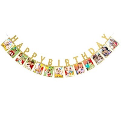 12 månader fotoram banner baby 1st grattis på födelsedagen dekorationer baby shower 1st baby pojke flicka mitt första år festtillbehör: Guld födelsedag
