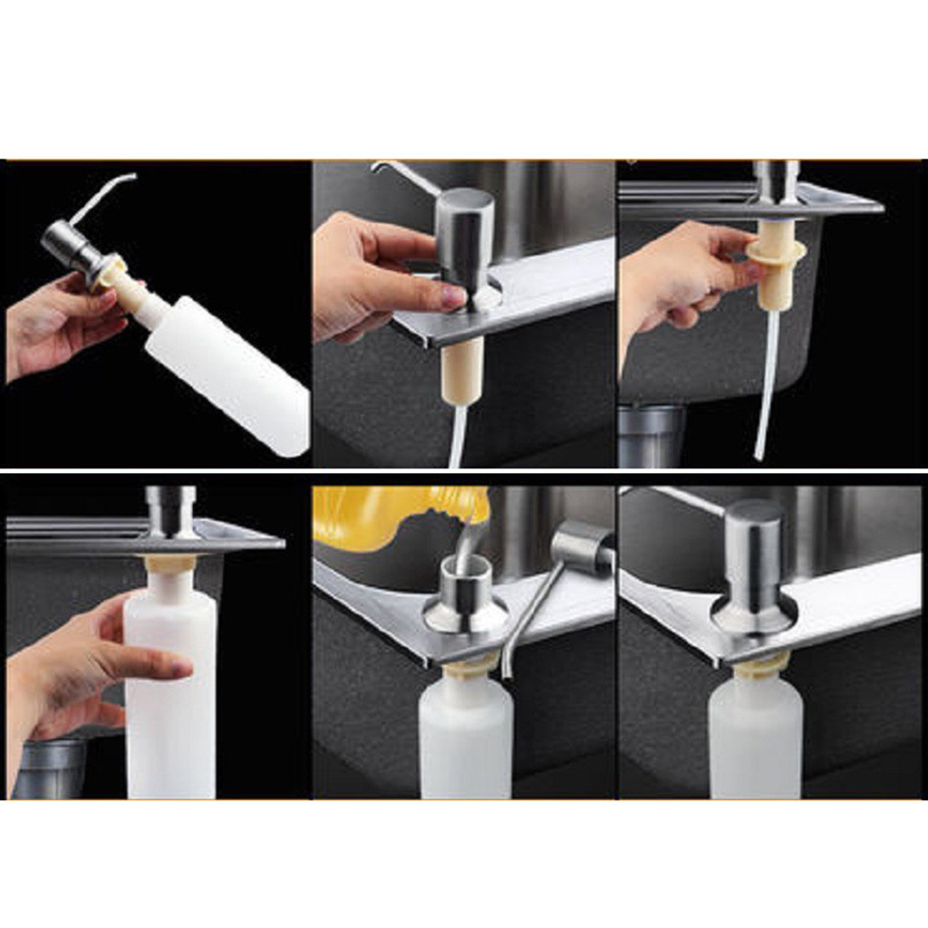 White Liquid Soap Dispenser Lotion Cover Built in Manually Sink Countertop Bottle for Bathroom and Kitchen Organize Accessories