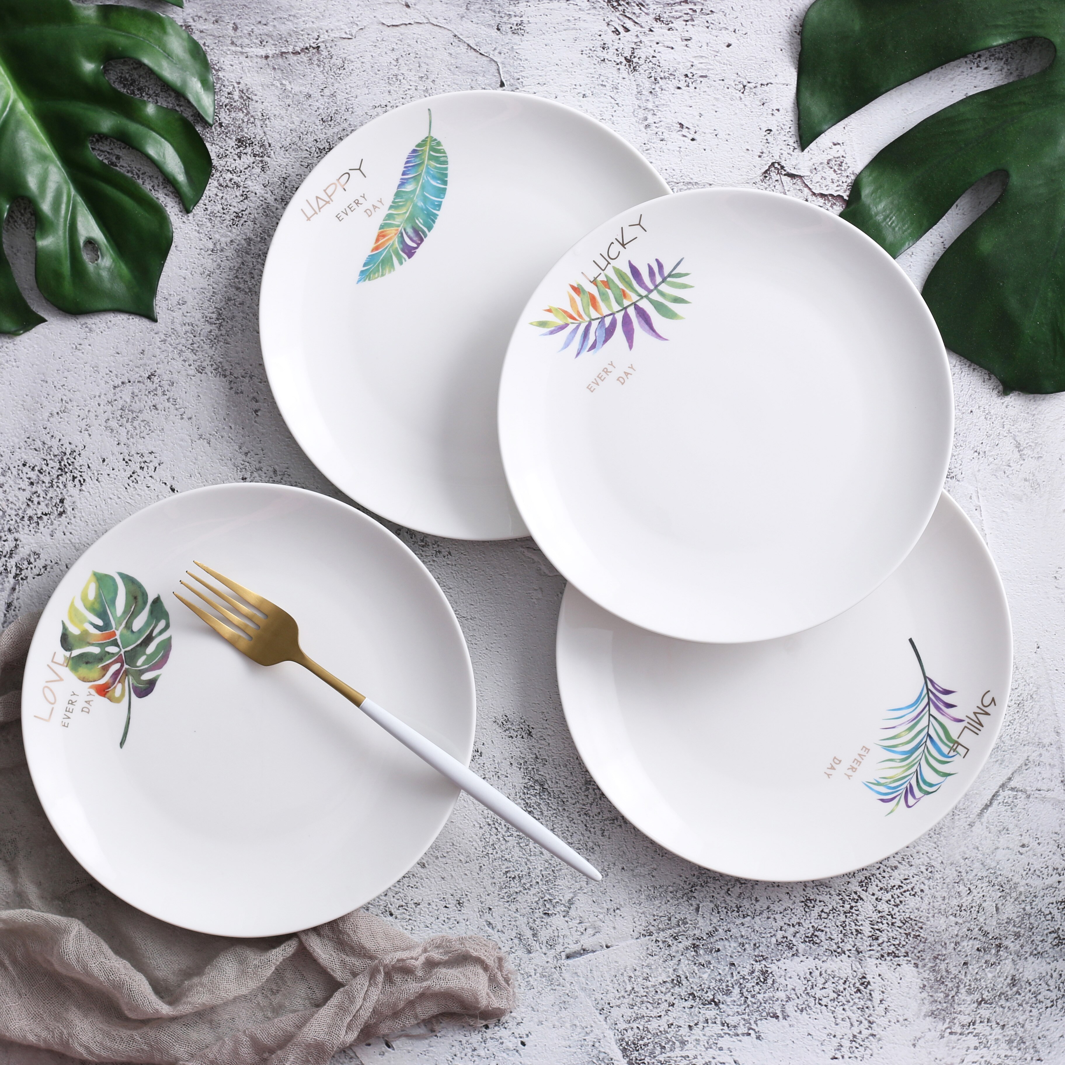 8 inch Round Plate Ceramic Dinner Plate Dish Porcelain Dessert Plate Dinnerware Cake Plate Daily Uses Home Tableware