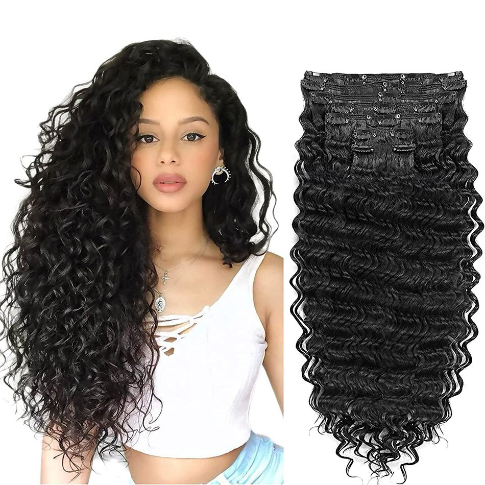 Deep Wave Synthetic Clip In Hair Extensions Double Weft 7 Pieces/Lot Full Head Brown Blonde For Women By BOOMING HAIR